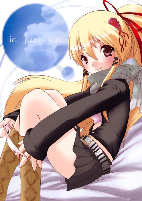 fujisaki hikari, kosaka riyu, bemani, gitadora, 1girl, blonde hair, female focus, long hair, panties, panty pull, ribbon, skirt, solo, underwear, undressing