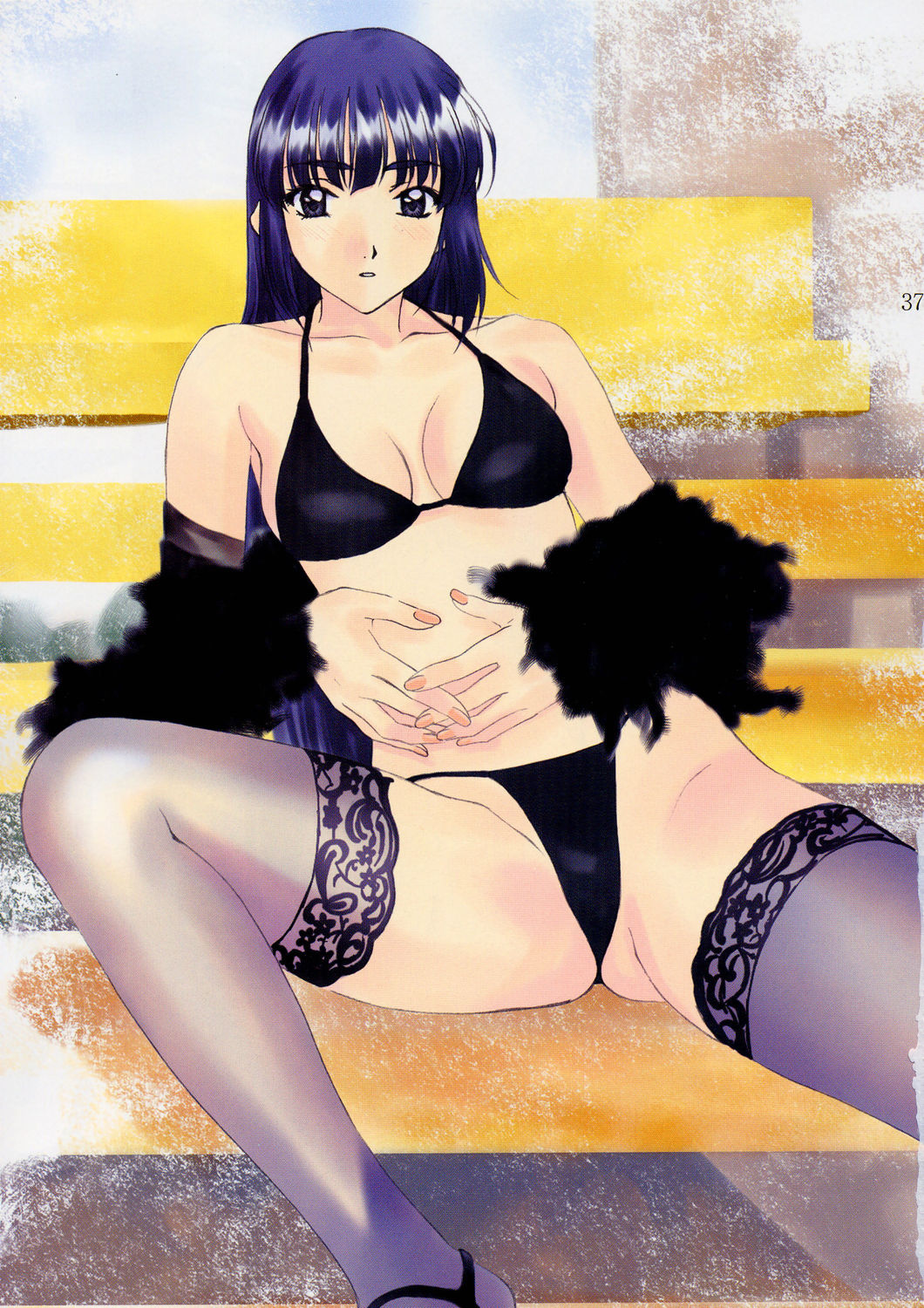 polorinken, highres, scan, tagme, 1girl, bikini, female focus, solo, swimsuit, thighhighs