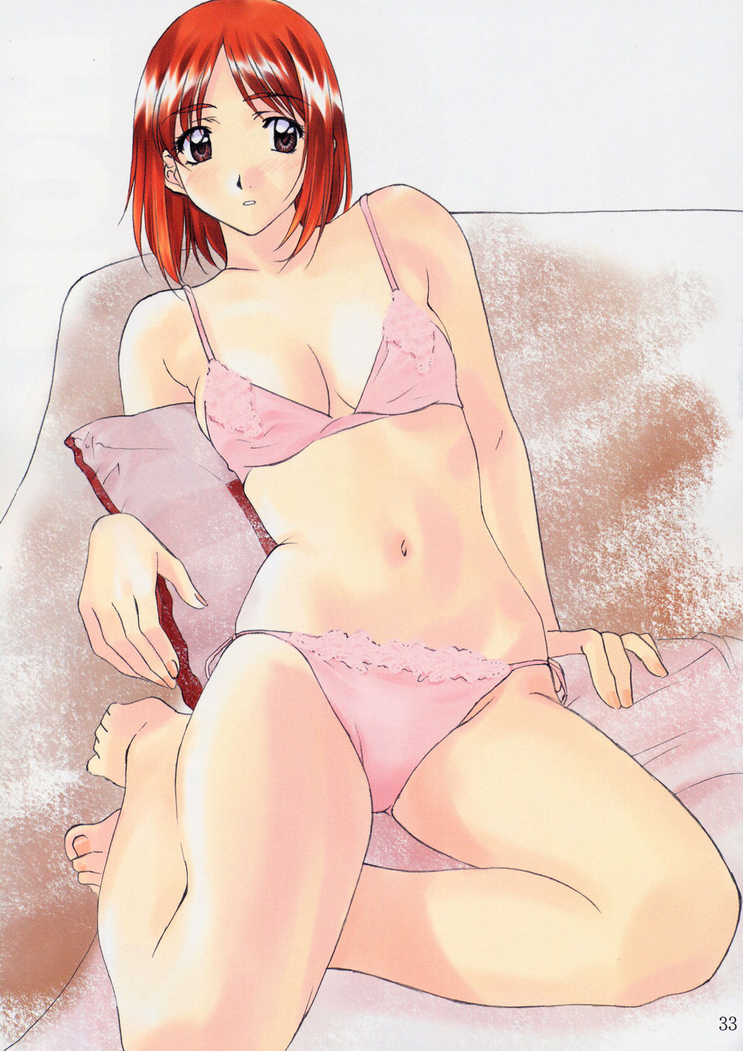 polorinken, highres, tagme, 1girl, bra, female focus, navel, panties, red hair, solo, underwear