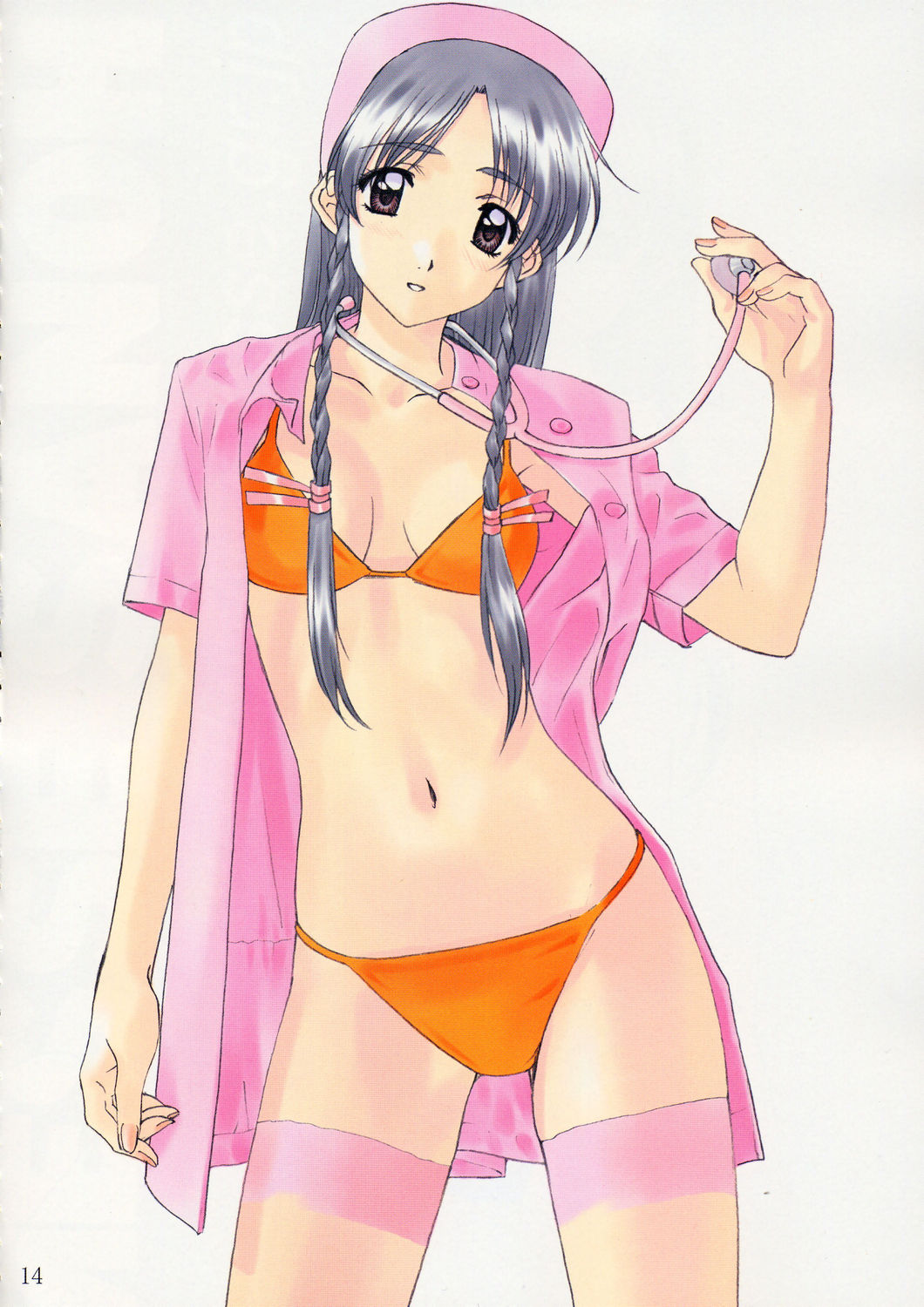polorinken, highres, scan, tagme, 1girl, bikini, female focus, nurse, solo, swimsuit, thighhighs