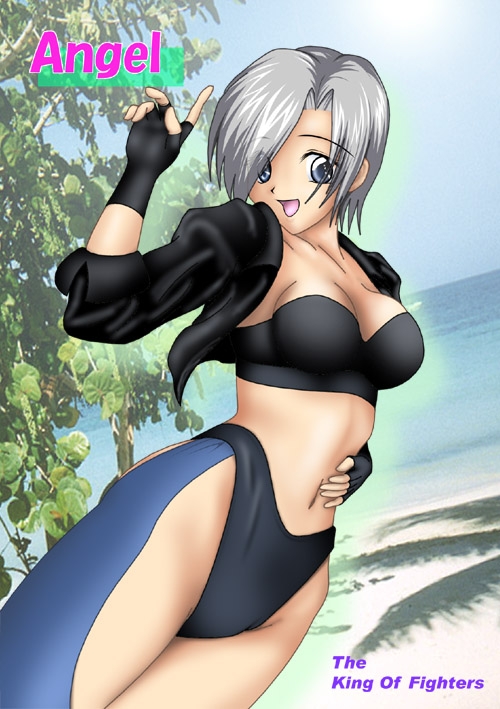 angel (kof), snk, the king of fighters, fingerless gloves, gloves, midriff, short hair