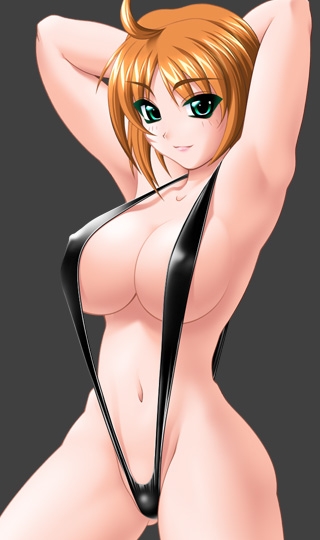 yn red, tagme, 1girl, breasts, female focus, simple background, slingshot swimsuit, solo, swimsuit