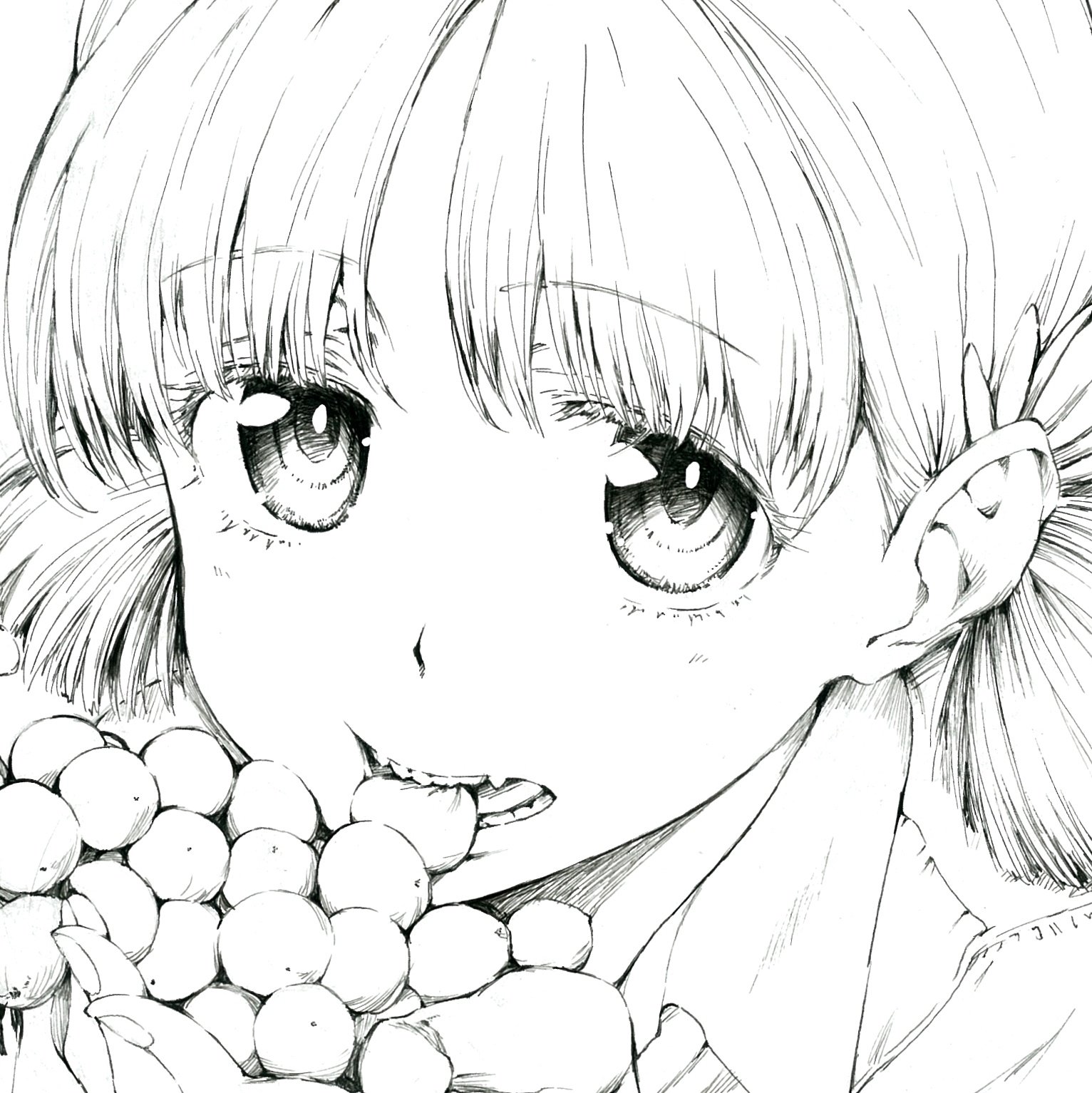 sawamin, aki (girls und panzer), girls und panzer, hashtag-only commentary, highres, 1girl, close-up, collared shirt, eating, fingernails, long fingernails, long hair, looking at viewer, portrait, shirt, solo, teeth
