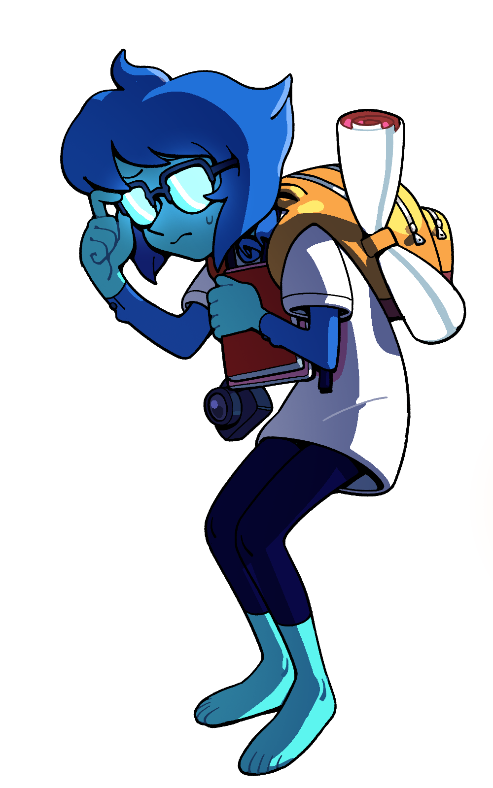 discount-supervillain, lapis lazuli (steven universe), steven universe, highres, 1girl, alternate costume, blue hair, blue skin, closed mouth, colored skin, full body, holding, shirt, short hair, solo, transparent background