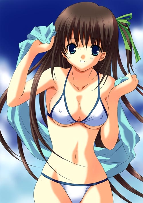 shindou mikeko, tagme, bikini, covered erect nipples, swimsuit
