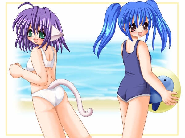 animal ears, beach, cat ears, loli, swimsuit
