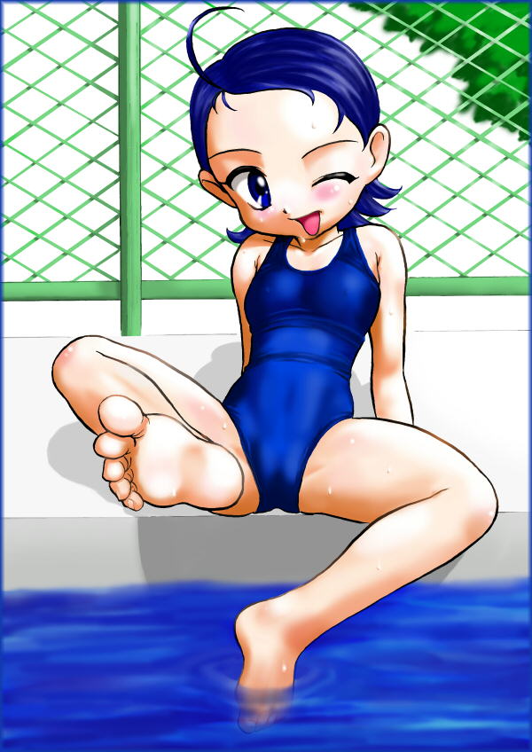 senoo aiko, ojamajo doremi, barefoot, feet, soles, swimsuit, toes