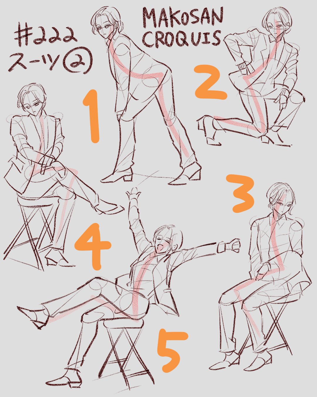 original, highres, 1boy, english text, formal clothes, gesture, guide, how to, jacket, male focus, nnnillust, sitting, sketch, smile, suit