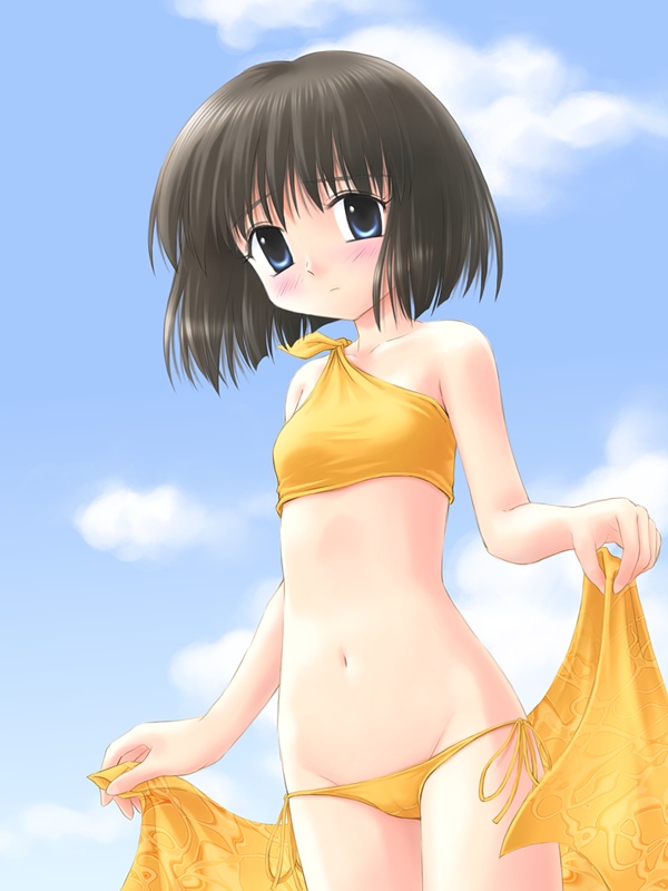 tagme, blue eyes, brown hair, swimsuit