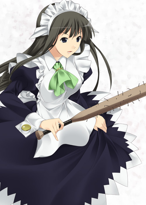 mizuki makoto, fubuki (kamen no maid guy), kamen no maid guy, 00s, baseball bat, maid, nail (hardware), nail bat, solo, weapon