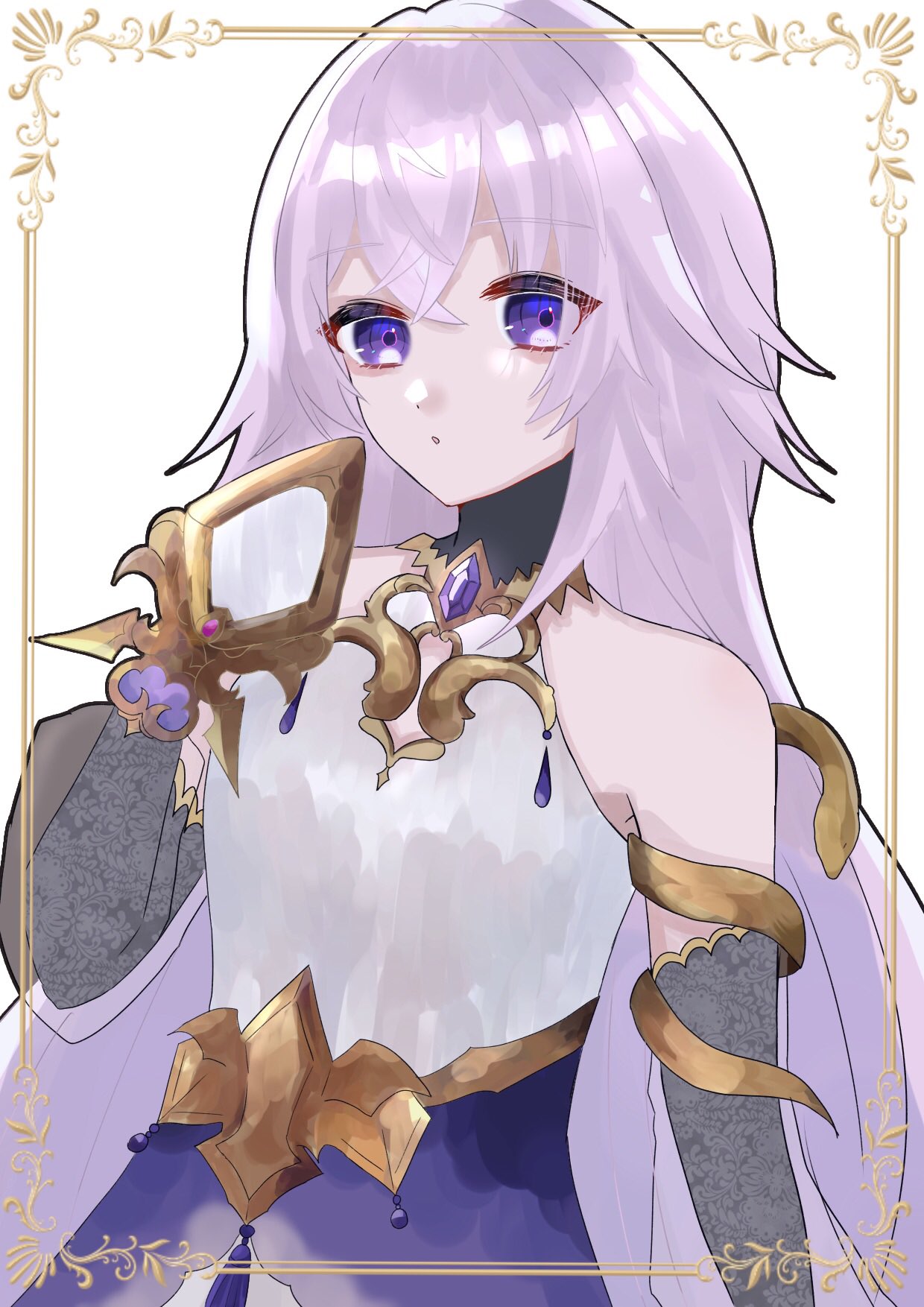 magic mirror (grimms notes), grimms notes, 1girl, luna ghost, parted lips, purple eyes, purple hair, solo, upper body
