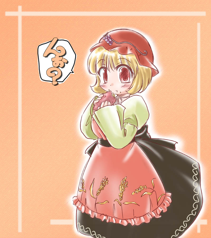 aki minoriko, touhou, 1girl, female focus, food, hat, mob cap, solo, sweet potato