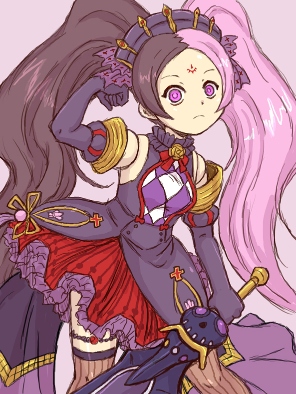 haikuro, chaos dorloto (grimms notes), grimms notes, 1girl, alternate eye color, closed mouth, looking at viewer, multicolored hair, pink eyes, pink hair, solo, split-color hair