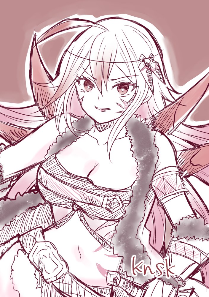 alexandra (grimms notes), grimms notes, bad id, bad twitter id, 1girl, breasts, cleavage, kanashiki sun, long hair, monochrome, solo