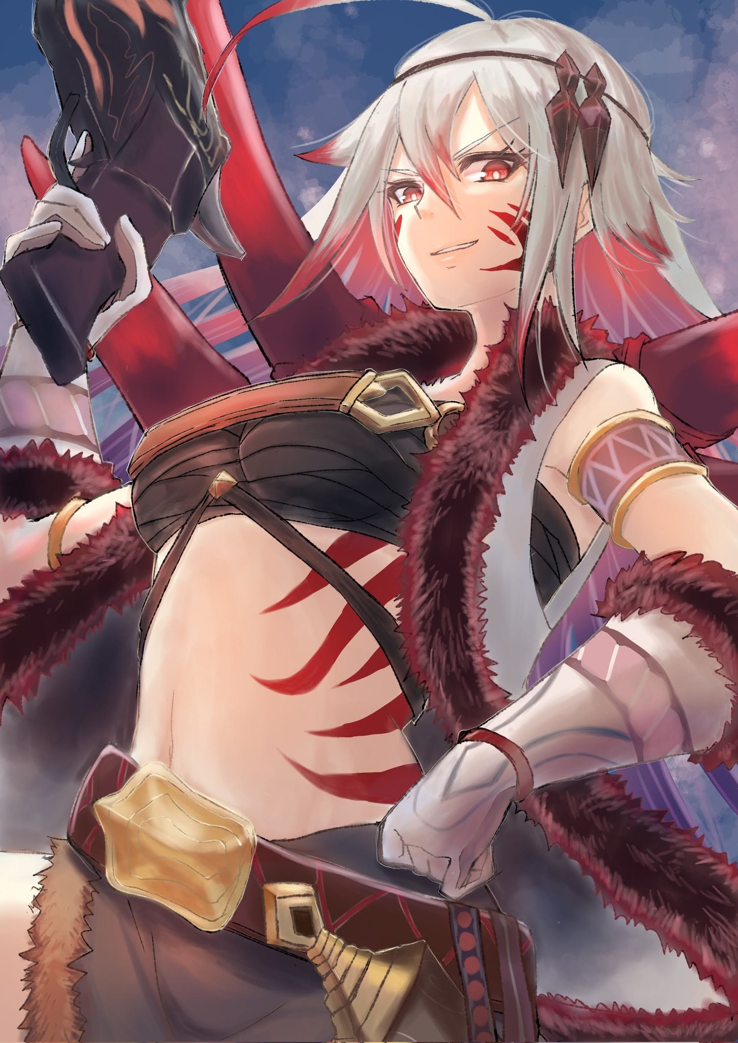 kedama (kdmsato), alexandra (grimms notes), grimms notes, 1girl, grin, gun, holding, holding gun, holding weapon, long hair, smile, solo, teeth, weapon