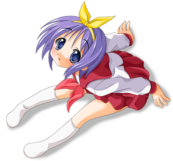hiiragi tsukasa, lucky star, 00s, blue eyes, purple hair, school uniform, serafuku, solo