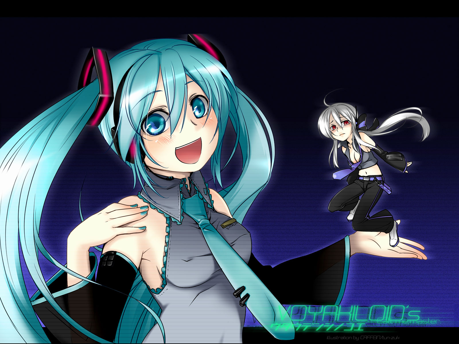 caffein, hatsune miku, yowane haku, vocaloid, highres, tagme, twintails