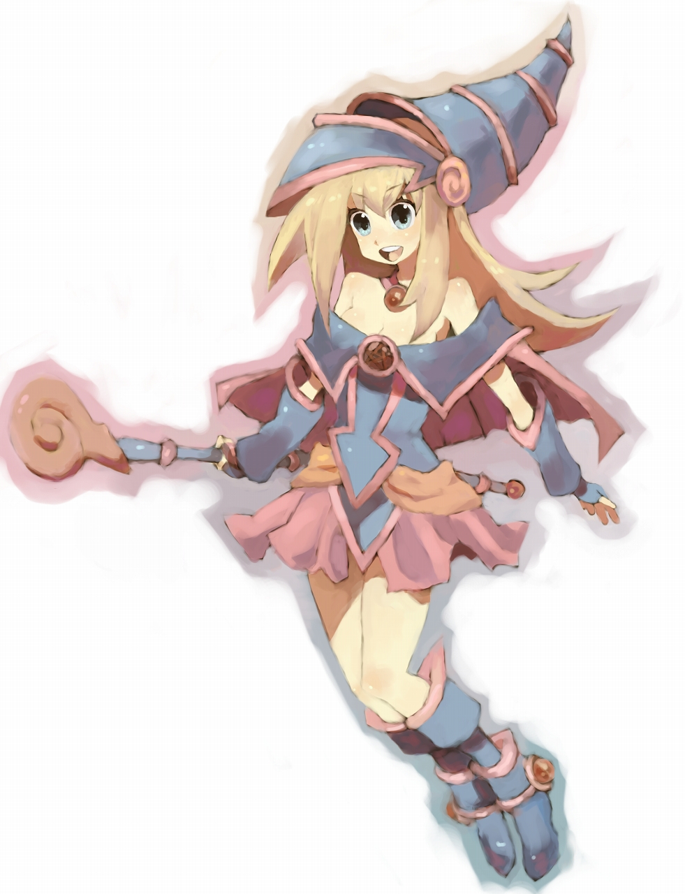 wamochi, dark magician girl, yu-gi-oh!, yu-gi-oh! duel monsters, bad id, bad pixiv id, highres, 1girl, blue boots, boots, duel monster, female focus, full body, pentacle, solo, white background