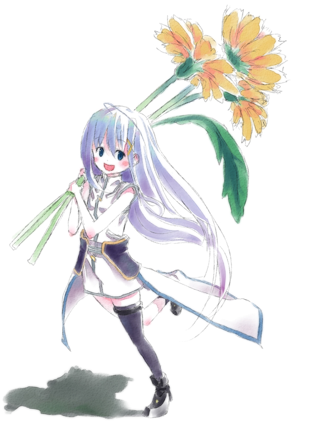 maiku, reinforce zwei, lyrical nanoha, mahou shoujo lyrical nanoha, mahou shoujo lyrical nanoha strikers, traditional media, 00s, 1girl, female focus, flower, hair ornament, mini person, minigirl, solo, x hair ornament