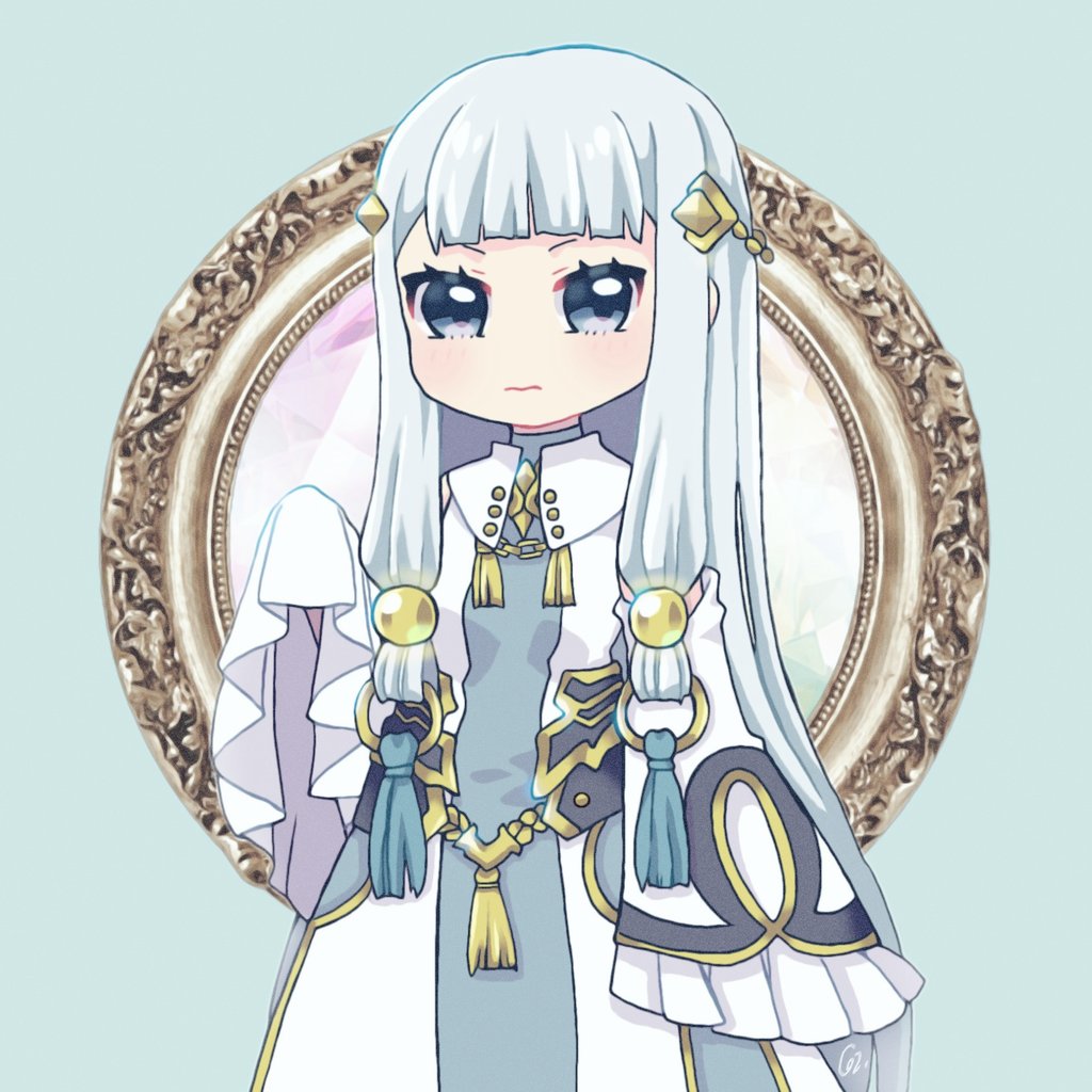 shaman of the mirror (grimms notes), grimms notes, 1girl, blue eyes, diox, grey hair, long hair, solo