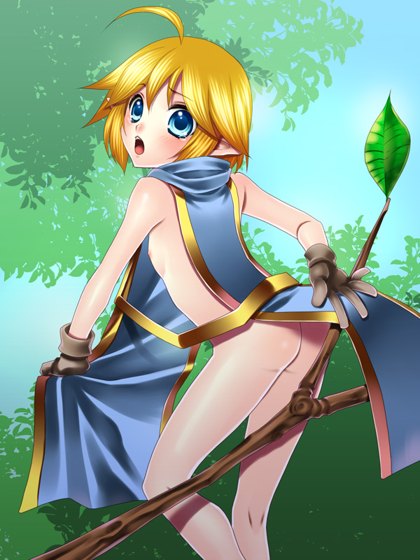 minatsuki alumi, original, ahoge, blonde hair, blue eyes, gloves, no bra, no panties, short hair, solo
