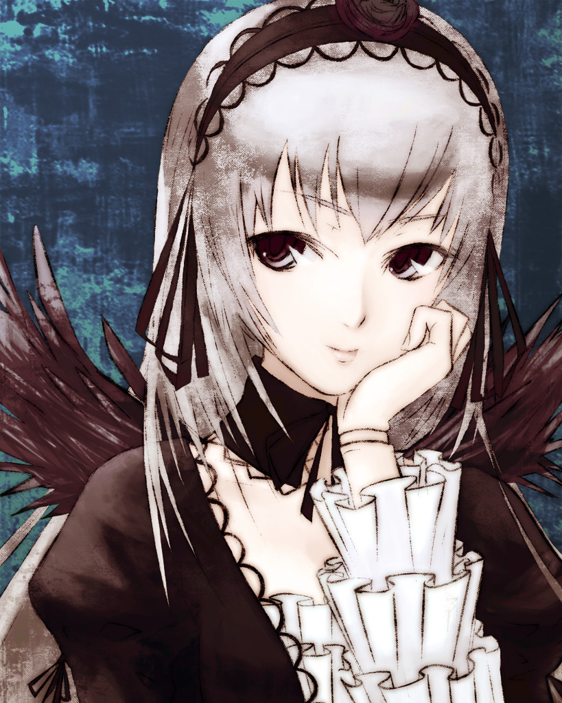 para, tada (tactical tada), suigintou, rozen maiden, silver hair, bad id, bad pixiv id, 00s, doll joints, gothic lolita, joints, lolita fashion, long hair, pale skin, solo, wings