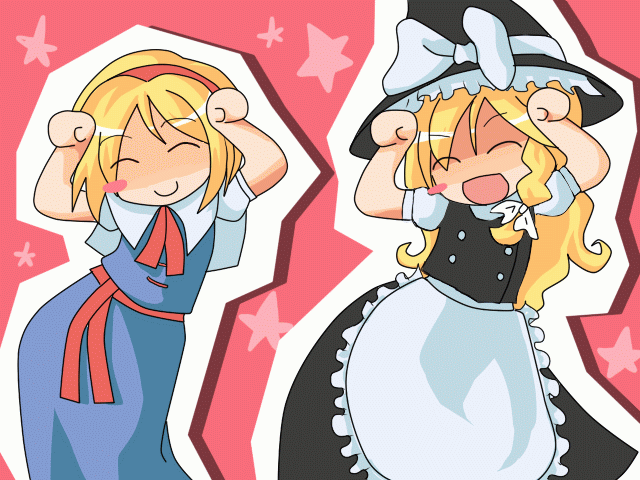 alice margatroid, kirisame marisa, touhou, animated, animated gif, caramelldansen, female focus