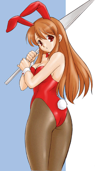 uraharukon, asahina mikuru, suzumiya haruhi no yuuutsu, 00s, 1girl, animal ears, ass, brown hair, brown pantyhose, fake animal ears, female focus, flat ass, leotard, long hair, pantyhose, playboy bunny, rabbit ears, solo