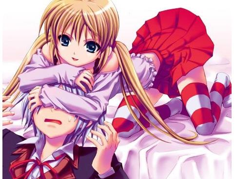 ayasaki hayate, sanzen'in nagi, hayate no gotoku!, jpeg artifacts, lowres, 00s, 1boy, 1girl, patterned legwear, striped clothes, striped thighhighs, thighhighs, two-tone stripes