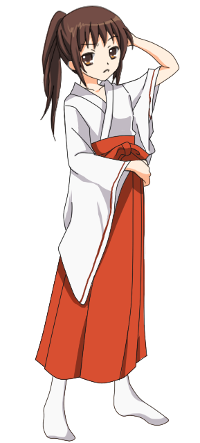 kyon, kyonko, suzumiya haruhi no yuuutsu, large variant set, variant set, 00s, 1girl, female focus, full body, genderswap, genderswap (mtf), hakama, hakama skirt, japanese clothes, miko, ponytail, red hakama, simple background, skirt, solo