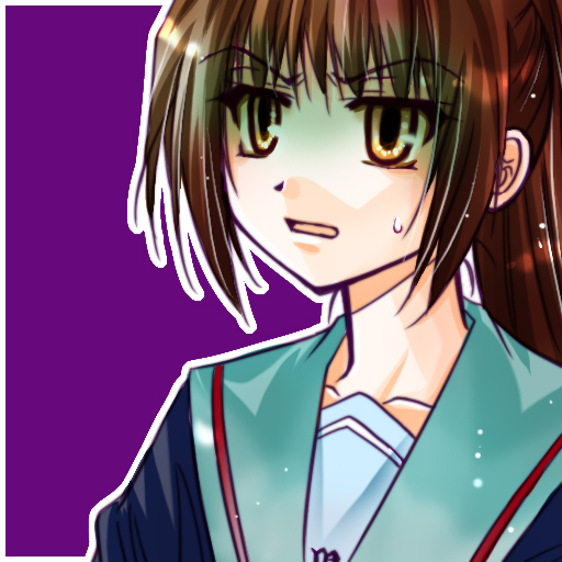 kyon, kyonko, suzumiya haruhi no yuuutsu, gender request, 00s, 1girl, cardigan, female focus, genderswap, ponytail, school uniform, serafuku, simple background, solo