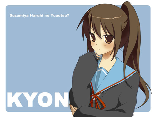 kyon, kyonko, suzumiya haruhi no yuuutsu, gender request, lowres, 00s, 1girl, female focus, genderswap, ponytail, school uniform, serafuku, solo