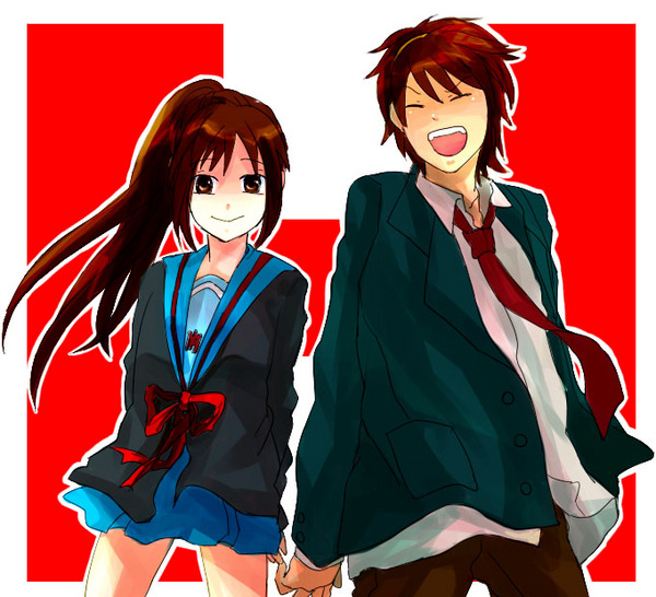 kyon, kyonko, suzumiya haruhi, suzumiya haruhiko, suzumiya haruhi no yuuutsu, 00s, 1boy, 1girl, cardigan, genderswap, genderswap (ftm), genderswap (mtf), ponytail, school uniform, serafuku