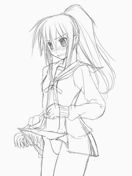 ichimedoo, kyon, kyonko, suzumiya haruhi no yuuutsu, gender request, image sample, pixiv sample, resized, 00s, 1girl, female focus, flat chest, genderswap, greyscale, monochrome, ponytail, school uniform, serafuku, sketch, solo