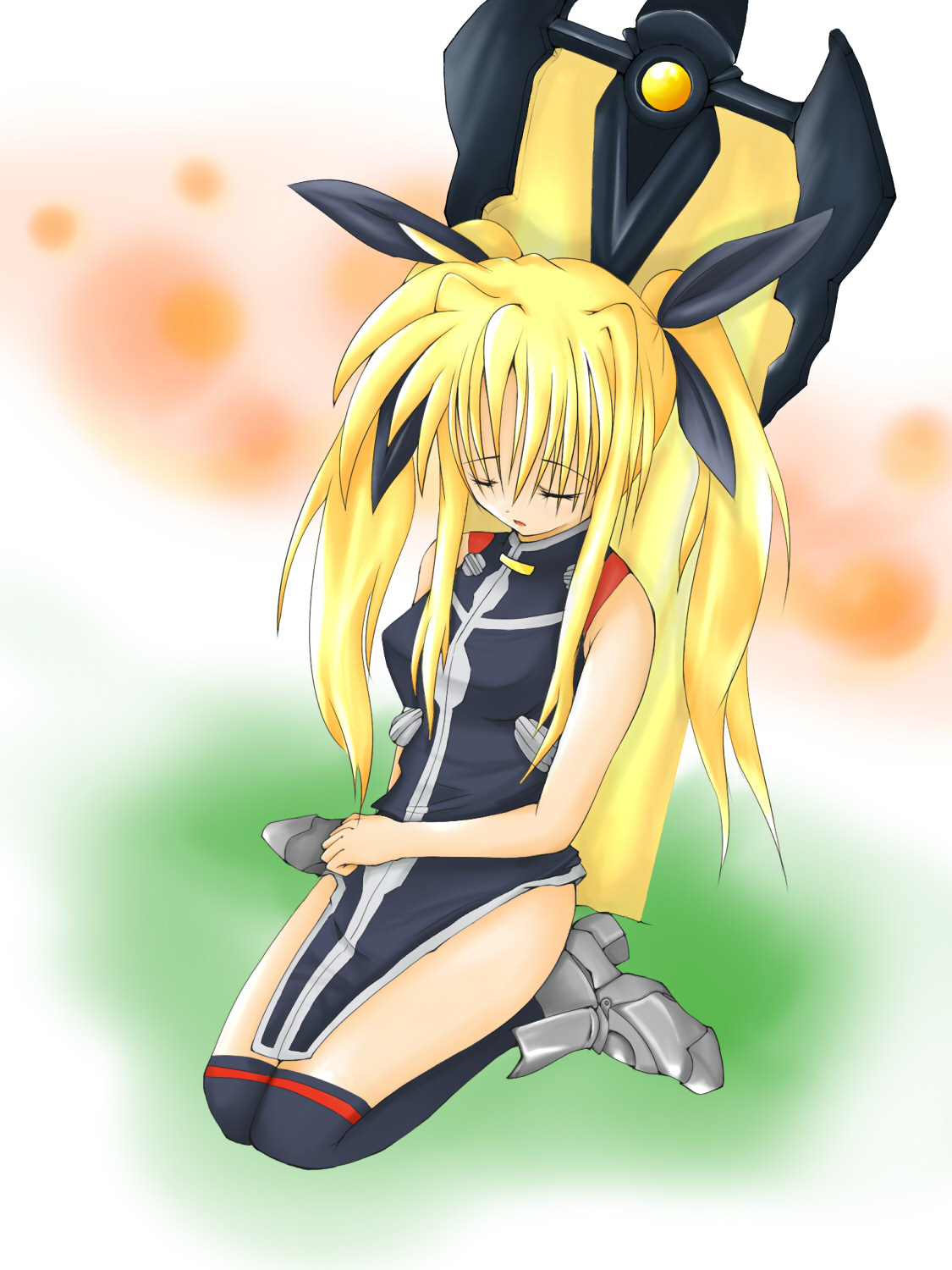 bardiche (nanoha), bardiche (zanber form) (nanoha), fate testarossa, fate testarossa (true sonic form), lyrical nanoha, mahou shoujo lyrical nanoha, mahou shoujo lyrical nanoha strikers, highres, 00s, 1girl, female focus, solo, thighhighs