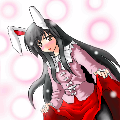 houraisan kaguya, touhou, lowres, 1girl, animal ears, clothes lift, female focus, kemonomimi mode, pantyhose, rabbit ears, skirt, skirt lift, solo, standing, white background