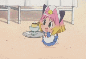 potemayo (character), potemayo, animated, animated gif, anime screenshot, lowres, 00s, food, maid, pudding, solo, waitress