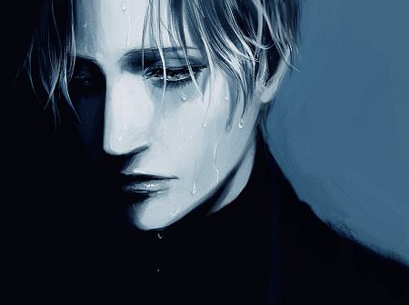 as (ashes), johan liebert, monster (manga), lowres, 1boy, blue theme, male focus, solo, wet