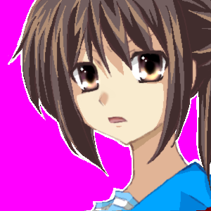 kyon, kyonko, suzumiya haruhi no yuuutsu, gender request, lowres, 00s, 1girl, female focus, genderswap, oekaki, ponytail, school uniform, serafuku, simple background, solo