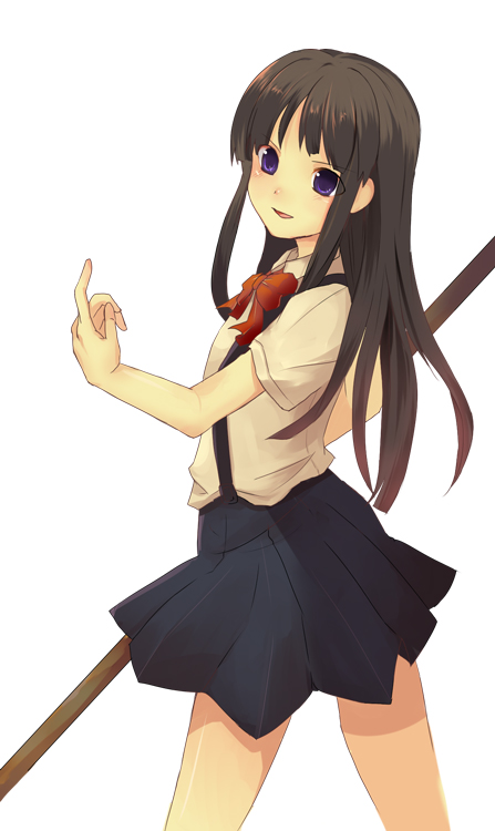 sazame, furude rika, higurashi no naku koro ni, 00s, bow, long hair, purple eyes, skirt, staff, standing