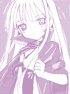 takayaki, evangeline a.k. mcdowell, mahou sensei negima!, lowres, 00s, 1girl, cape, female focus, flat chest, long hair, monochrome, oekaki, pink theme, purple theme, solo, vampire