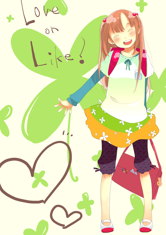 madam s, uchida yuka, minami-ke, original, 00s, backpack, bag, blush, randoseru, smile, solo