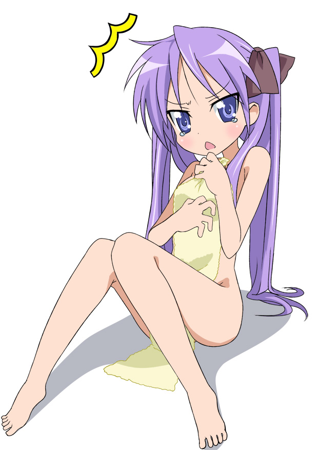 tonbo, hiiragi kagami, lucky star, 00s, barefoot, feet, nude, solo, towel