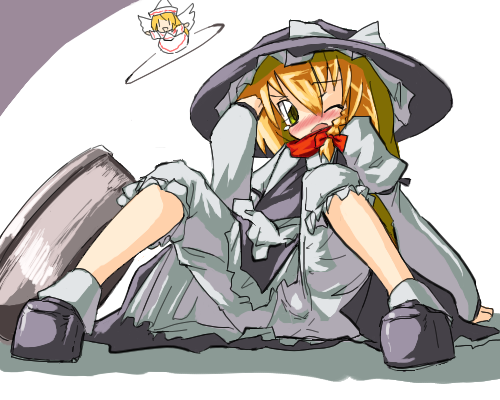 neki-t, kirisame marisa, lily white, touhou, lowres, 2girls, basin, blonde hair, bloomers, blush, chibi, female focus, frills, multiple girls, ribbon, solo focus, underwear, white bloomers