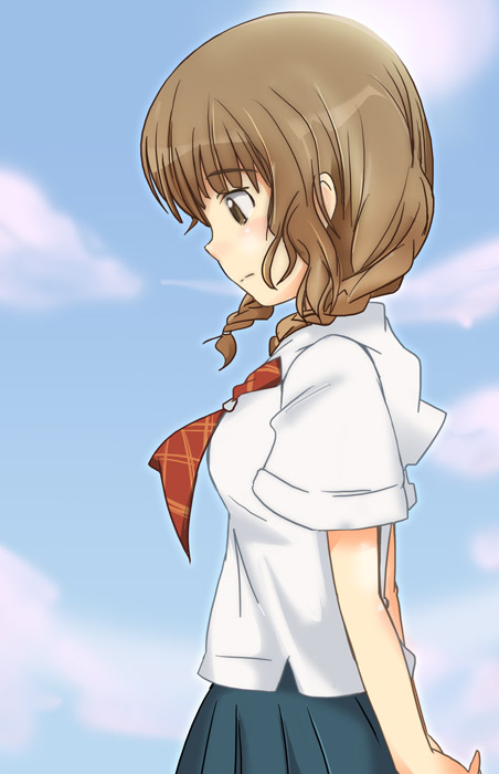 ixy, mizusawa mao, kimi kiss, 1girl, braid, female focus, hair over shoulder, school uniform, serafuku, solo, twin braids, twintails