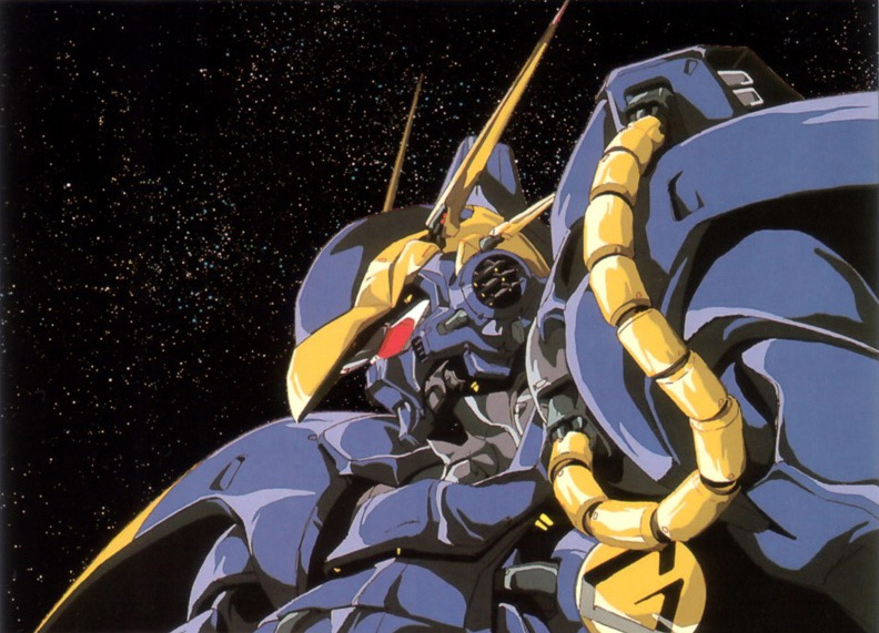 oobari masami, falguen maffu, kikou senki dragonar, 1980s (style), cable, close-up, horns, mecha, no humans, oldschool, red eyes, retro artstyle, robot, sky, solo, space, star (sky), starry sky
