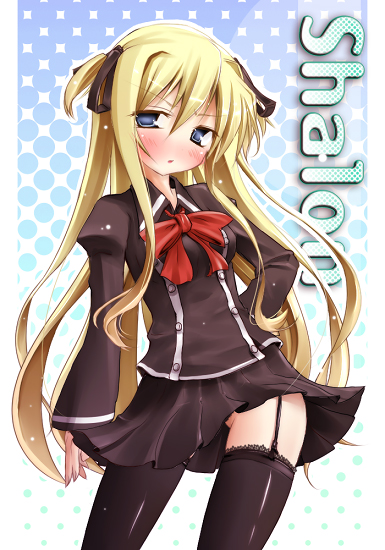scarlet (studioscr), shalon, quiz magic academy, tagme, blush, clothes lift, skirt, skirt lift, solo, thighhighs