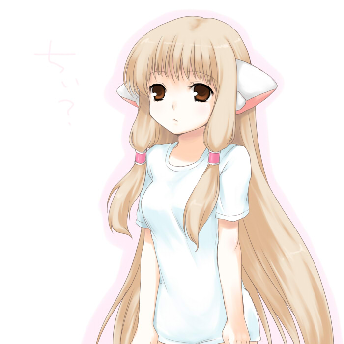 usashiro mani, chii, chobits, bad id, bad pixiv id, 00s, 1girl, breasts, female focus, flat chest, hair tubes, long hair, out-of-frame censoring, robot ears, small breasts, solo, very long hair