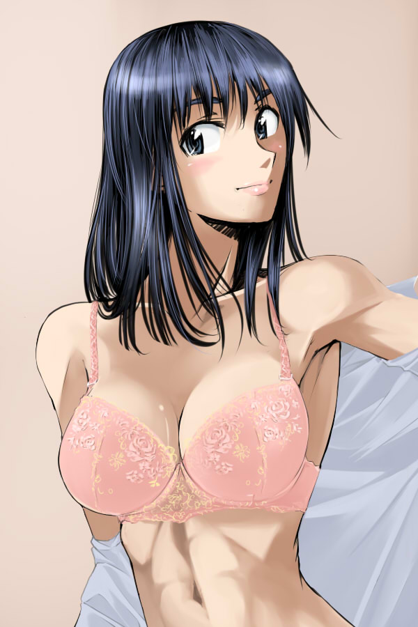 cosaten, suou mikoto (school rumble), school rumble, 00s, 1girl, abs, black hair, bra, female focus, lingerie, lips, solo, underwear