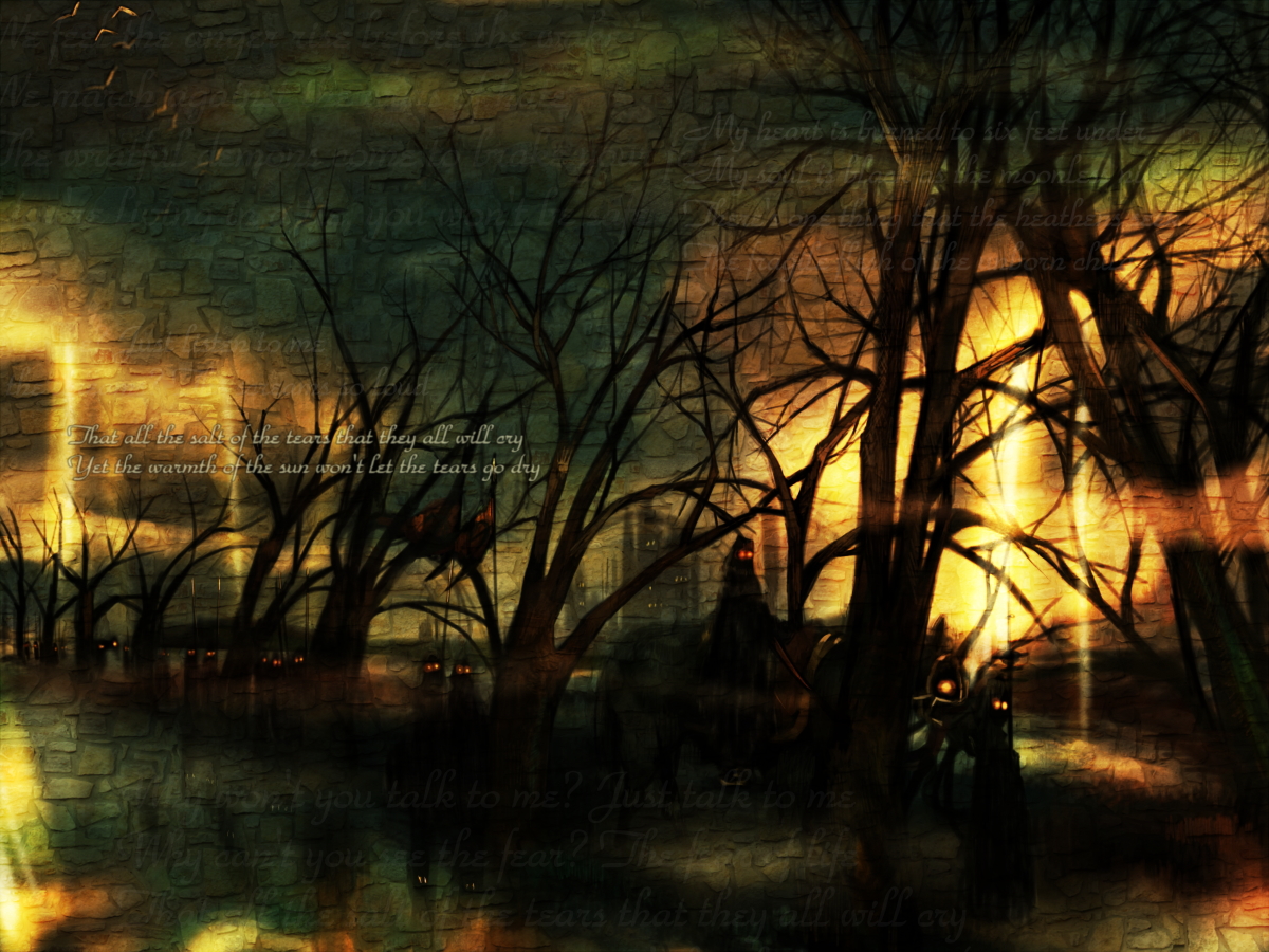 haruo (clownberry), translated, creepy, dark, forest, glowing, glowing eyes, horror (theme), nature, poem, poetry, tree